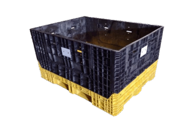 New Buckhorn 62" x 48" x 34" Yellow Base Black Wall Bulk Container - 4 Drop Doors