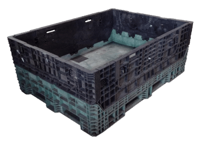 Reconditioned HPJ Industries 64" x 48" x 25" Green Base Black Wall All Good Runner Bulk Container - 4 Drop Doors