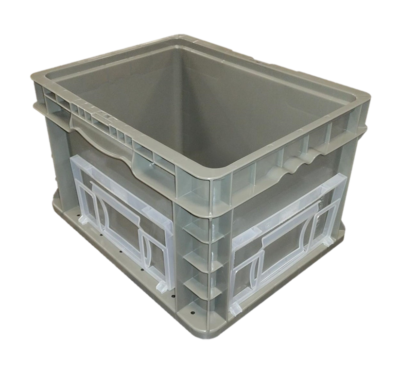 New Monoflo 15" x 12" x 9" Gray Hand Tote Smooth Bottom with 2 Kanban Holders